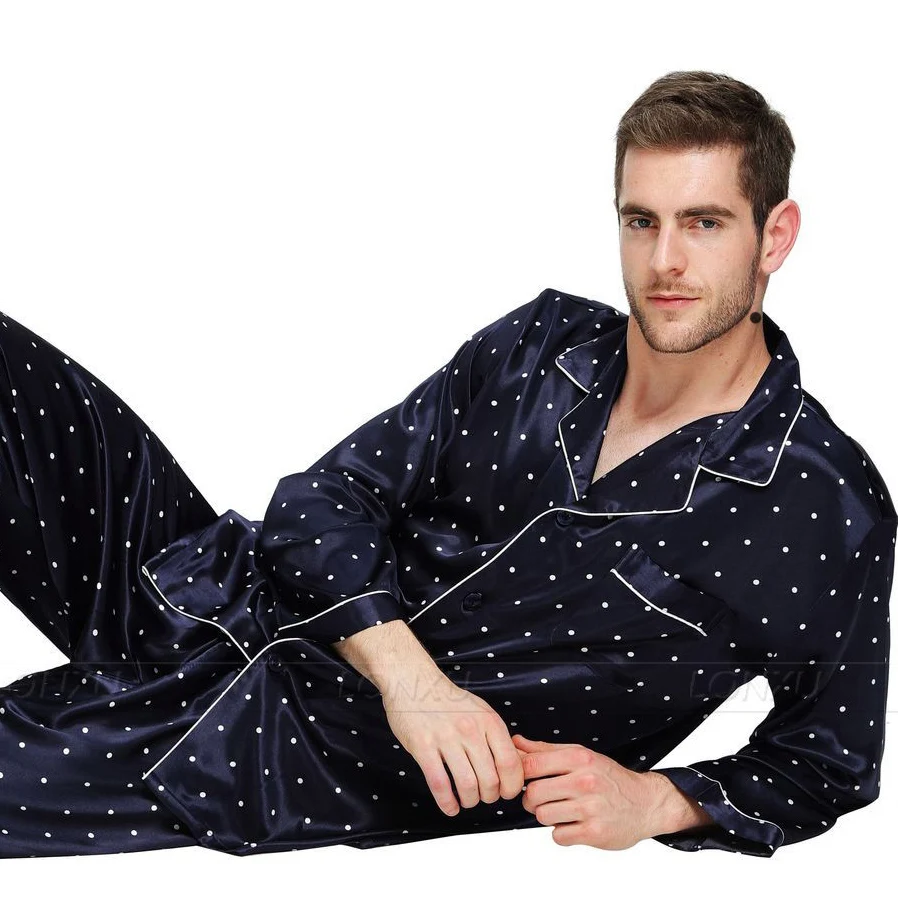 Мужской Шелковый Атласный пижамный комплект PJS Пижама для отдыха США S M L XL XXL 3XL