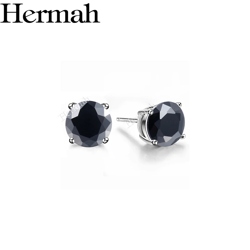 Hermah женские шпильки Серьги круглой огранки Черный CZ HSEM06F|stud earrings|cz stud earringscz earrings |