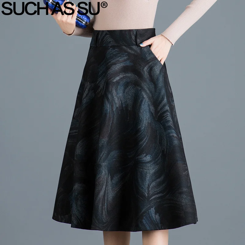 Новинка 2018 осенне-зимние винтажные вязаные шерстяные трапециевидные юбки