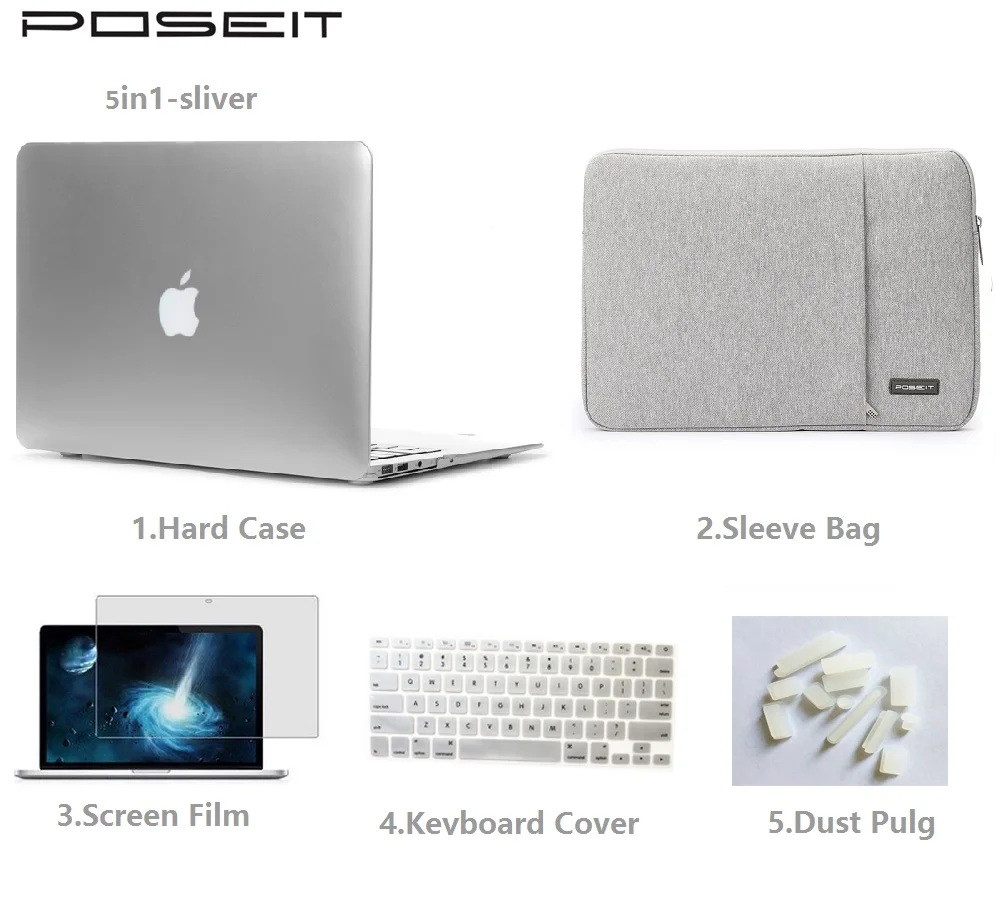

For Macbook Air 11 13 Pro Retina 12 13 15 TouchBar 13 15 Laptop Case Cover Shell+Sleeve Bag+Keyboard Cover+Screen flim+Dust plug