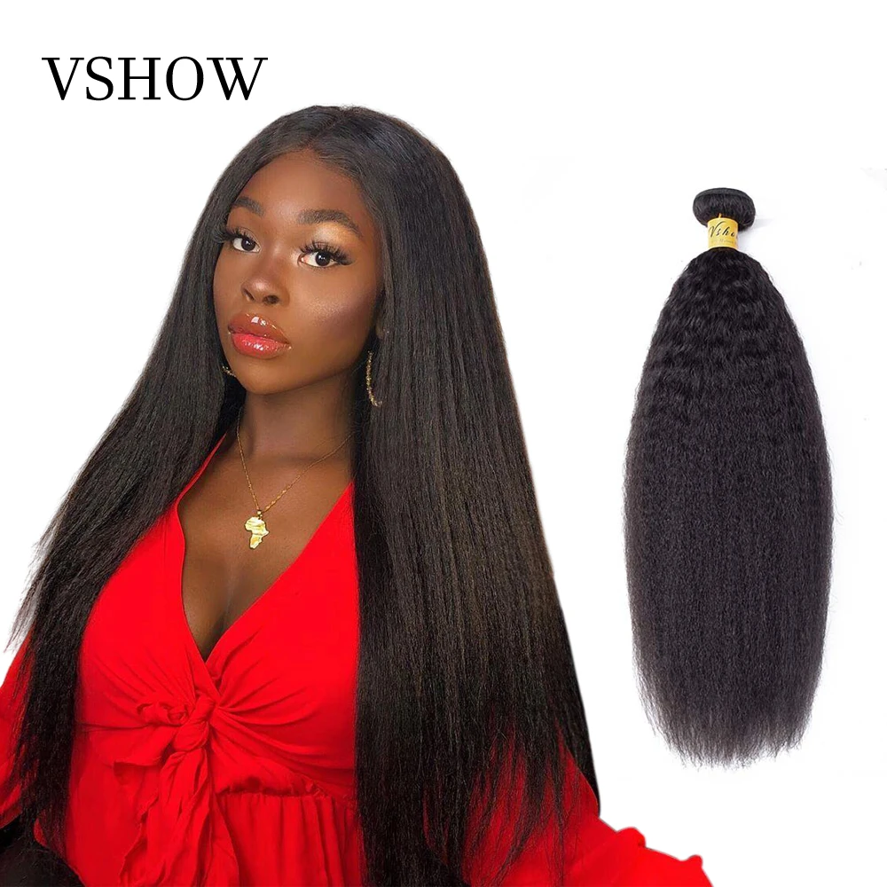 

VSHOW Kinky Straight Hair Weave Brazilian Remy Hair Extension 1/3/4 Bundles Natural Color Yaki Human Hair Weave Bundle For Women