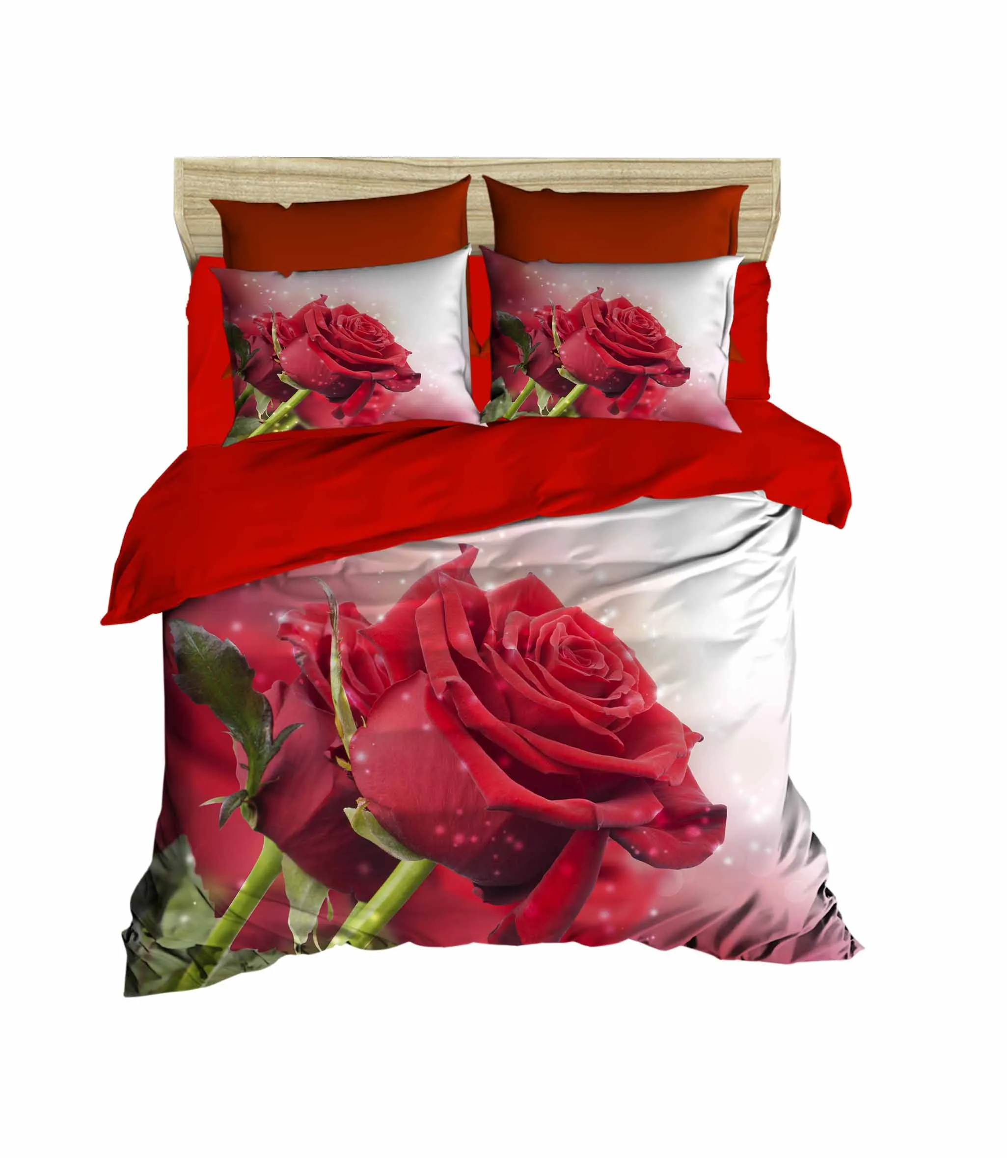 

100% Turkish Cotton Rose Beddding Red Rose Themed 3D Printed Duvet Cover Set, Made in Turkey