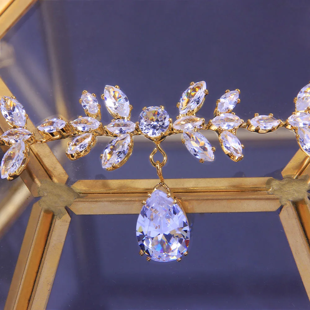 Женская повязка на голову с листьями кубическим цирконием украшение для волос