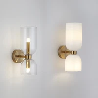 Modern Up And Down Glass Wall Lights 35cm Clear And Milk White Glass Shade Wall Lamp For Living Room Bedroom Double Light Sconce