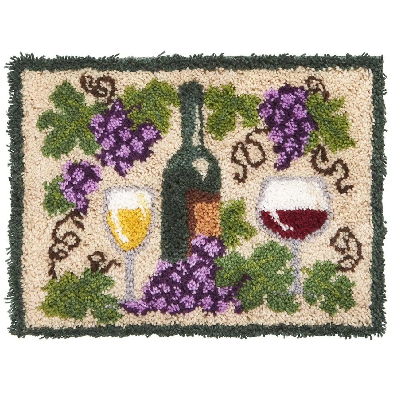 

Latch Hook Kits Wine Time Wall Hanging DIY Carpet Rug Pre-Printed Canvas with Non-Skid Backing Floor Mat 80x60cm