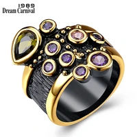 dreamcarnival vintage women ring multi shape colorful cz wedding engagement jewelry gold color antique anillos mujer moda dc1989