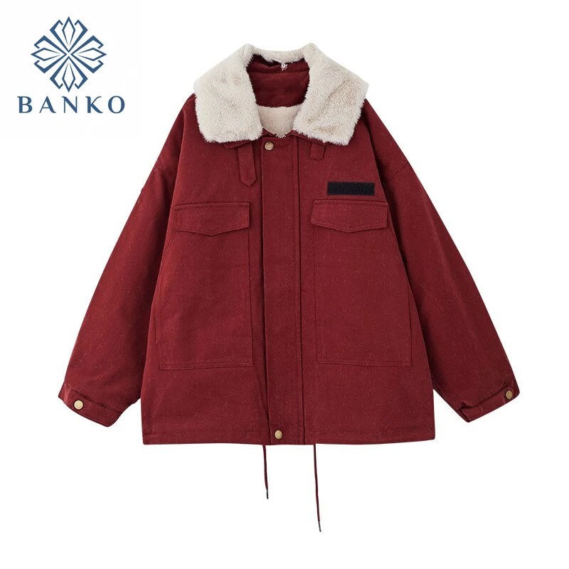 

Japanese Tooling Lamb Plush Cotton-Jacket Coats 2021 Winter New Korean Sweet Loose Stand Collar A-Line Cotton-Padded Coat Female