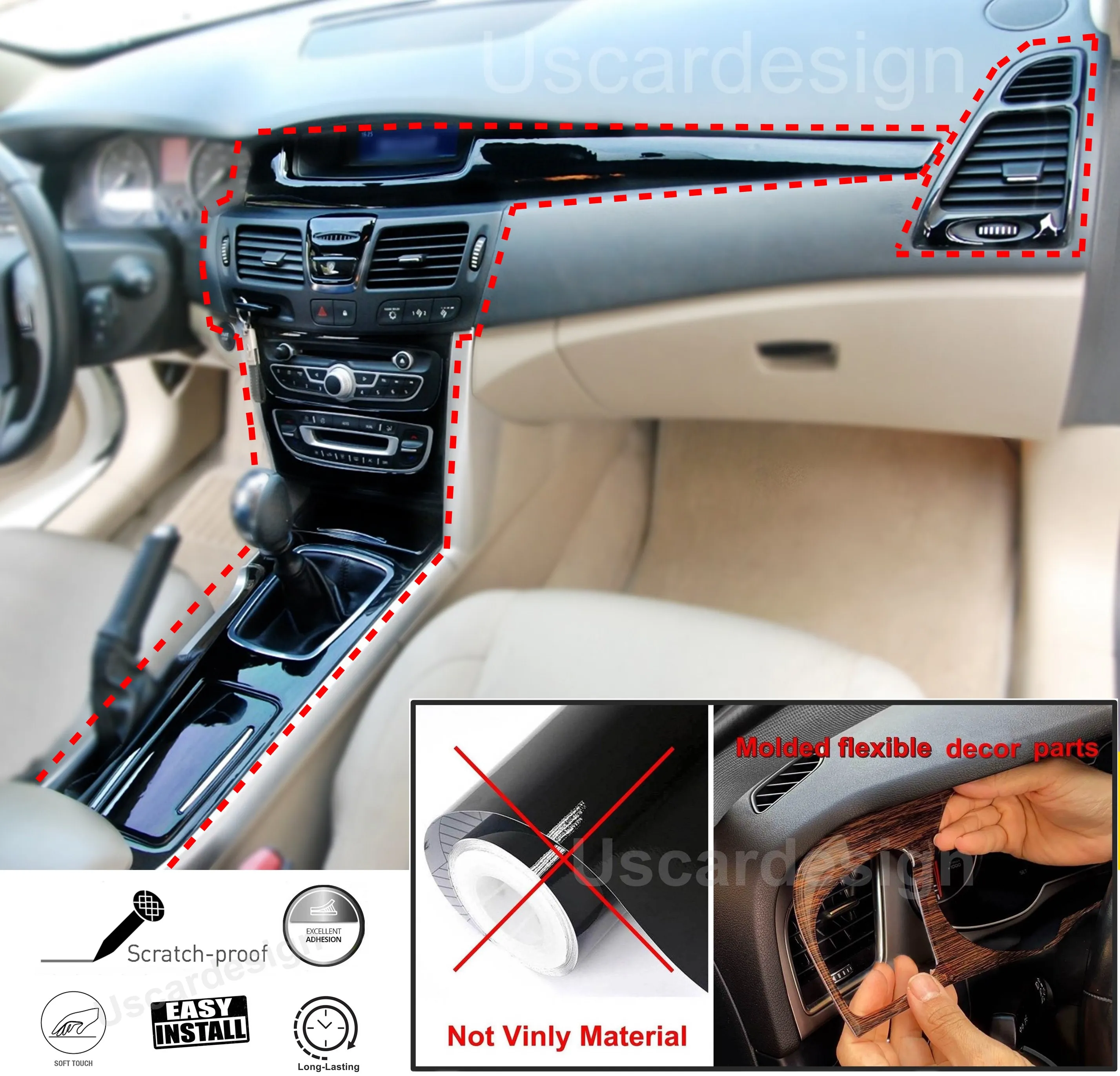 

For Renault Latitude, Full Decor Frame Set, Dashboard Cover, Door Trim Accessorie, Piano Black, Carbon Fiber, Coating