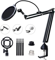 microphone stand set with shock mount mic clip holder pop filter screw adapter table mounting clamp five cable ties