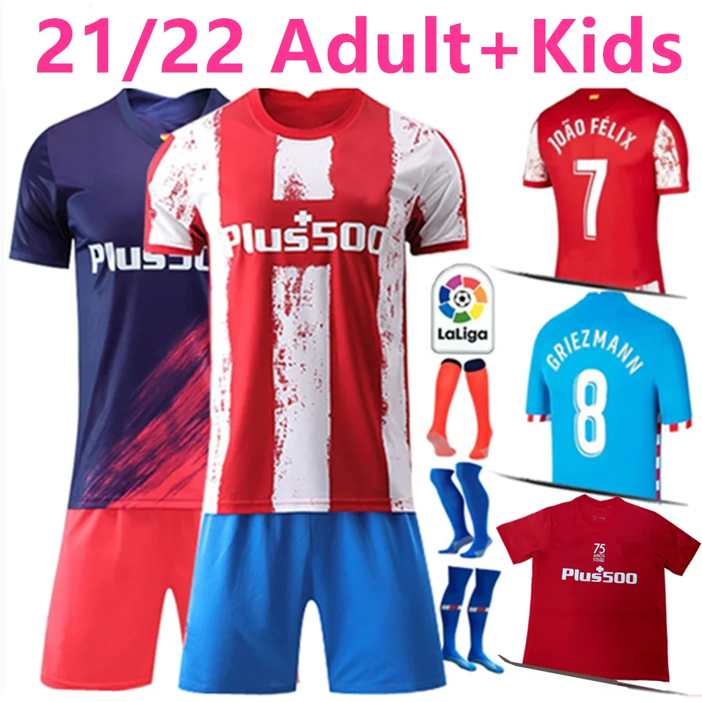 

2021 2022 Атлетико Madrides Джерси JOAO Суарез Феликс 21/22 взрослые и дети 75-е юбилейное издание футболка на заказ