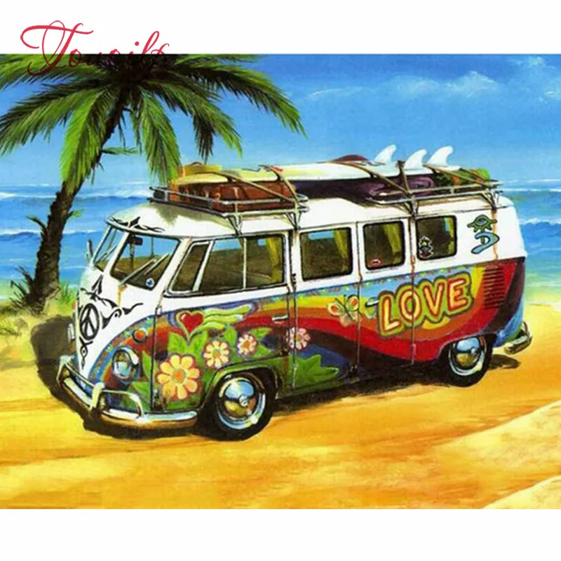 Полная круглая Алмазная вышивка мультяшный автомобиль 5D сделай сам алмазная