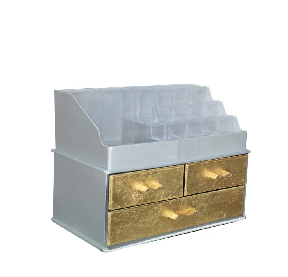 

Gold Silver Foil Drawer Makeup Box Organizer