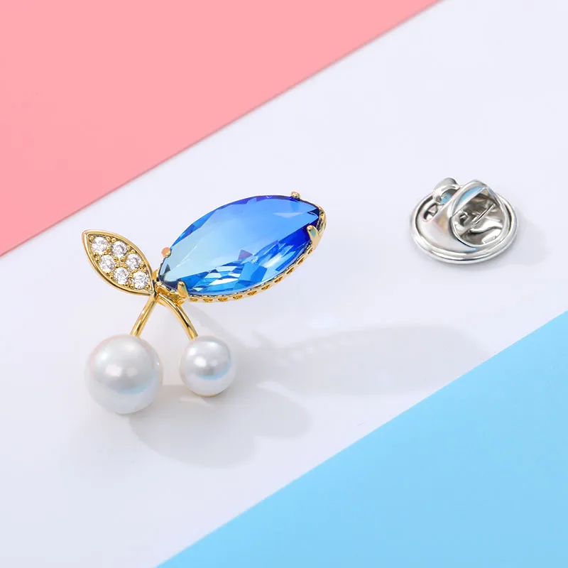 Золотой горный хрусталь милые маленькие вишневые булавки броши для женщин CZ