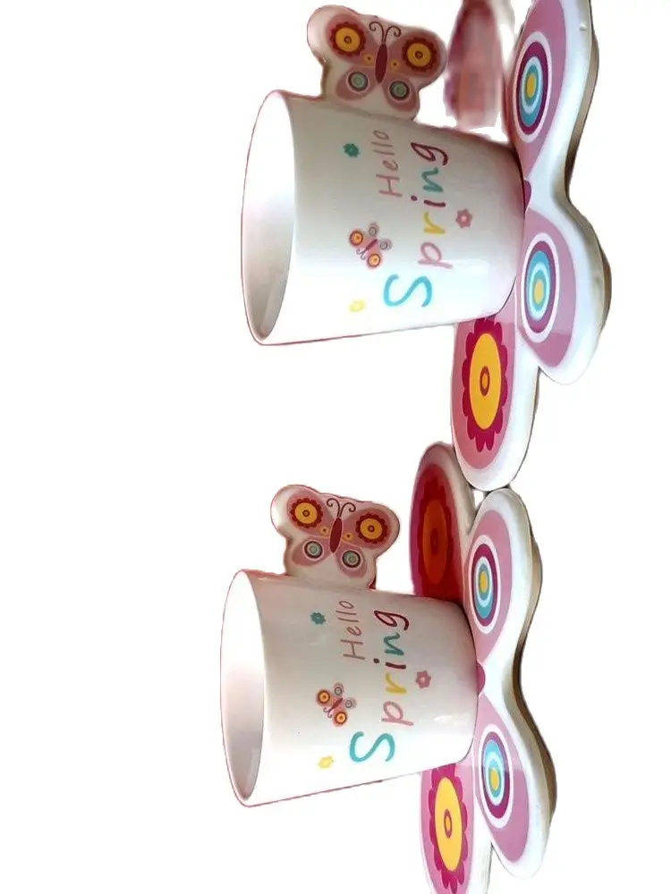

Two Butterfly Figured Coffee Cups in Set 2 Pieces And Their Plates ,Porcelain Material ,Pink Colour Model Number KRDS100-6