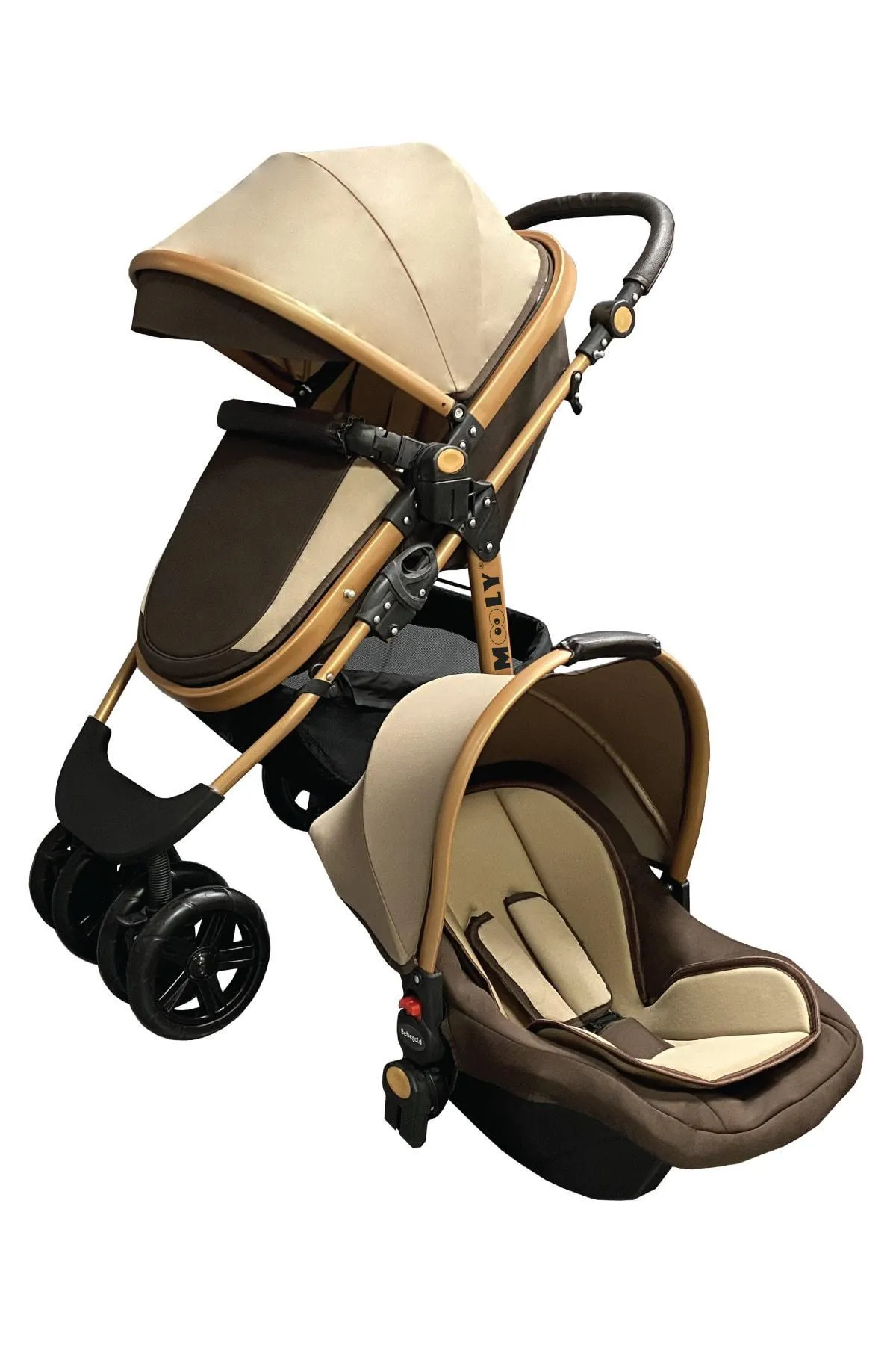 

Jaju Baby, Brown Travel 3 In 1 Baby Stroller High Landscape Can Sit Reclining Light Folding Strollers Two-Way