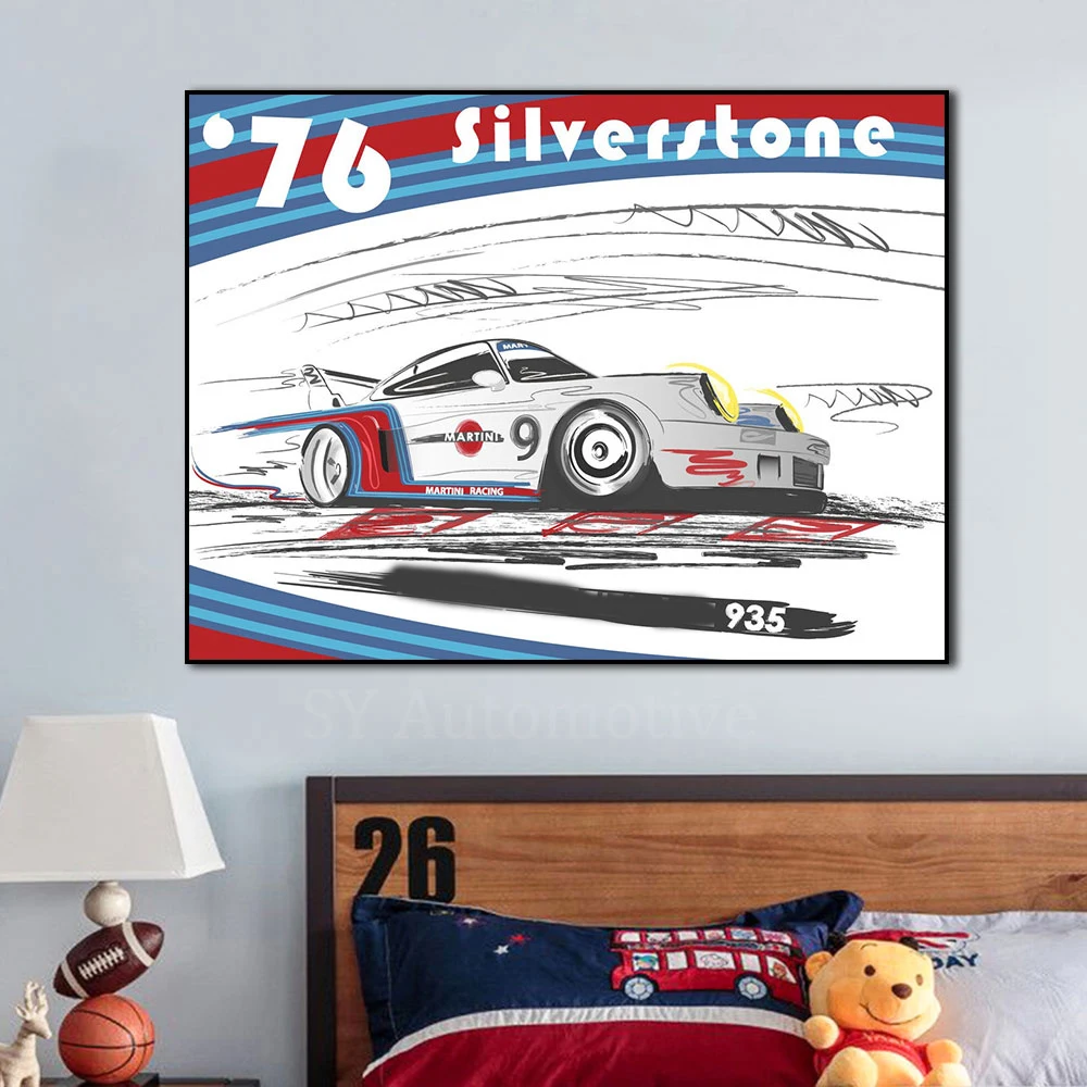 

‘76 Silverstone 935 Vintage Car Classic Car Poster Print On Canvas Painting Home Decor Wall Art Picture For Living Room