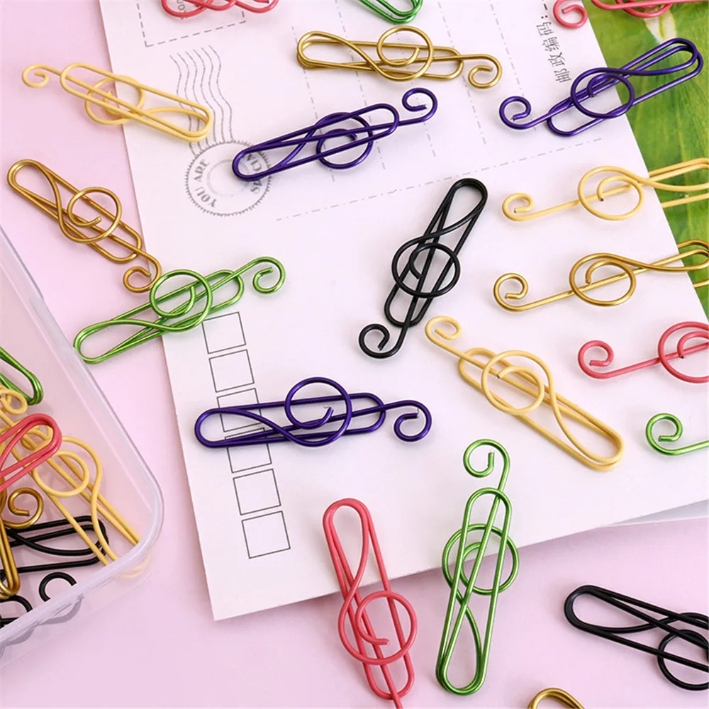 

50 Pcs/Box Colorful Music Note Shaped Paper Clips Bookmark Metal Office Stationery Decorative Binder Clips Photos Ticket Letter