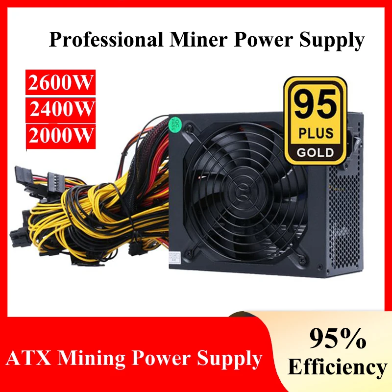 

2000W 2400W 2600W PC Power Supply 180V-240V ATX ETH Mining Bitcoin Power Supply 95% Efficiency Support 8 Display Cards GPU