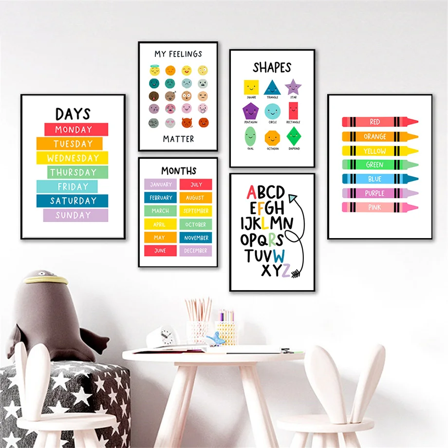 

Numbers Alphabet Week Color Mood Shape Nursery Educate Wall Art Canvas Painting Posters And Prints Wall Pictures Kids Room Decor