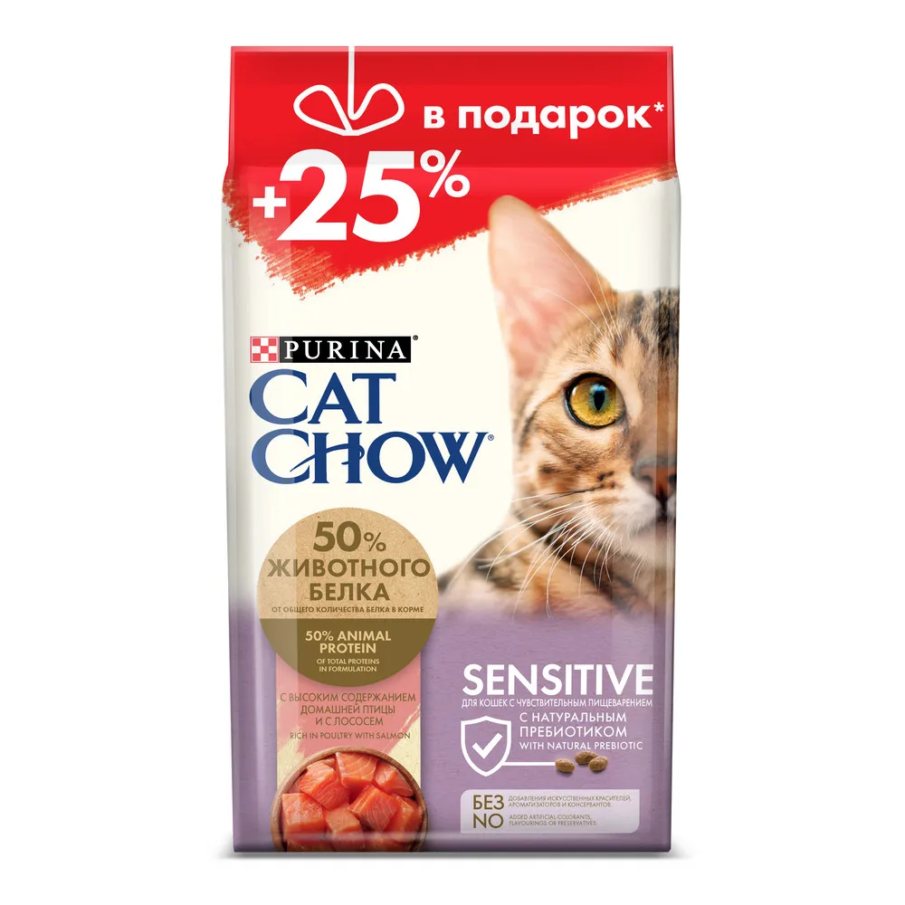 Сухой корм Cat Chow® для кошек с чувствительным пищеварением высоким содержанием
