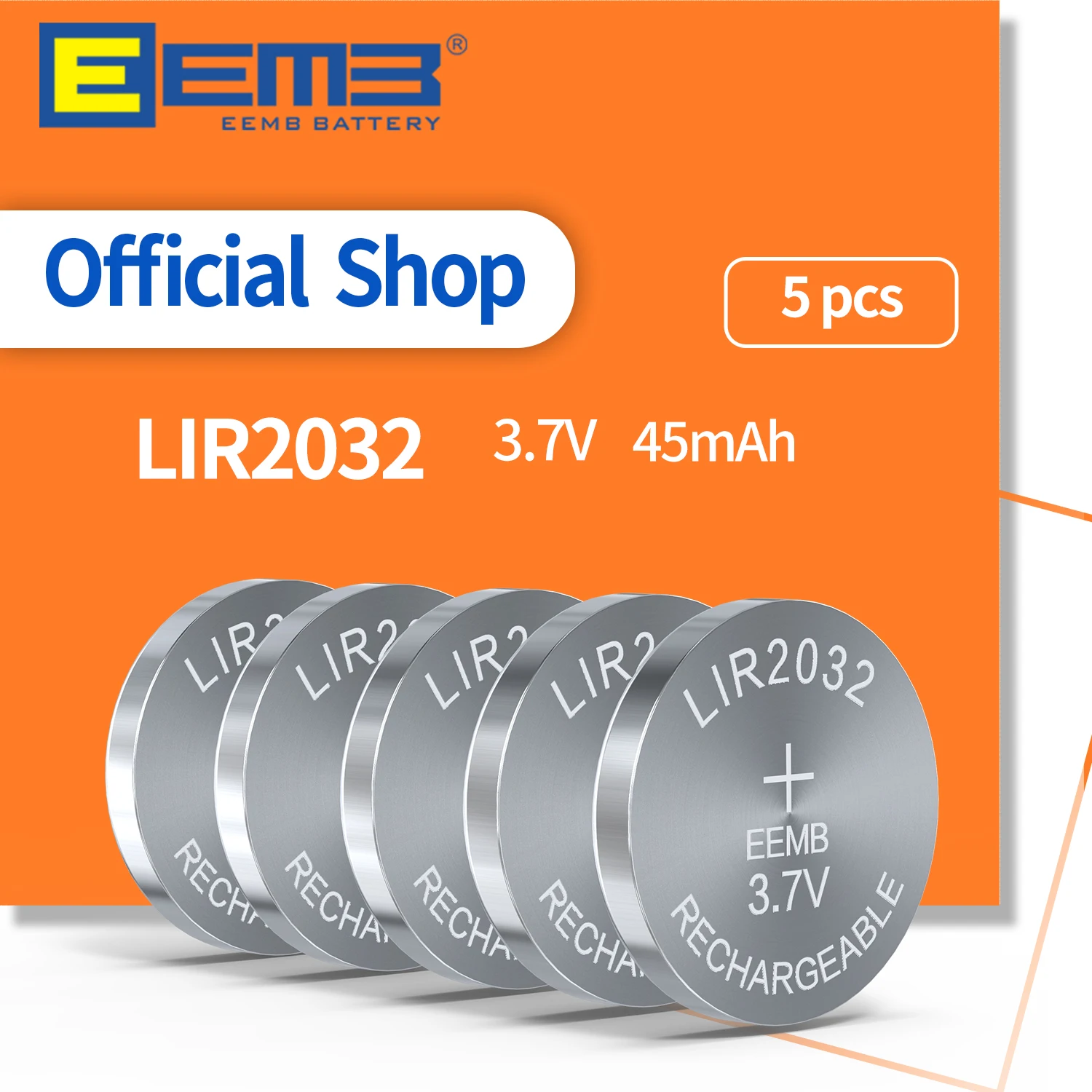 EEMB 5 шт. LIR2032 батарея для кнопок 2032 3 7 в перезаряжаемая 45 мАч Литиевый элемент