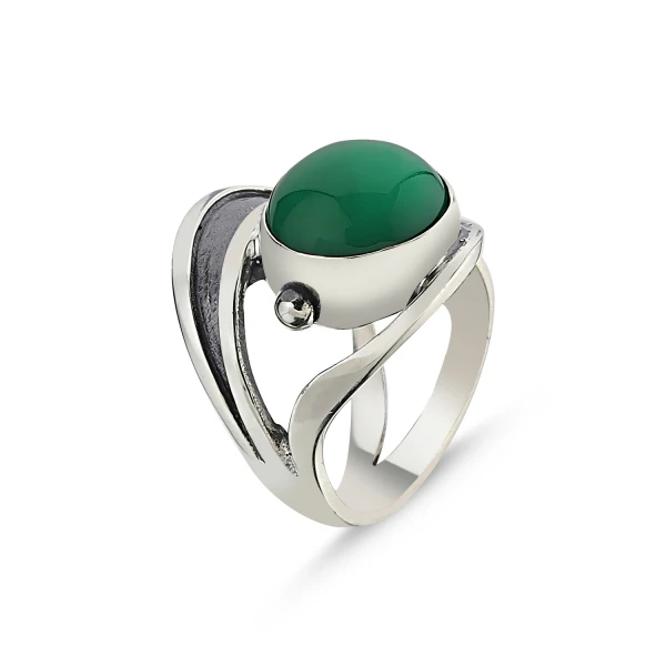 

Silver 925 Sterling Green Agate Stone Handwork Ring