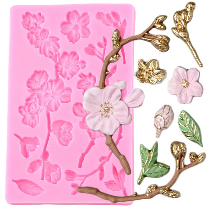 

Cherry Blossoms Silicone Mold Branches Flower Cake Border Chocolate Fondant Mould Candy Clay Resin Molds Cake Decorating Tools