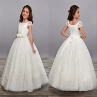 ball gown flower girl dresses for weddings jewel short sleeve sash beading first communion dress child birthday party gown
