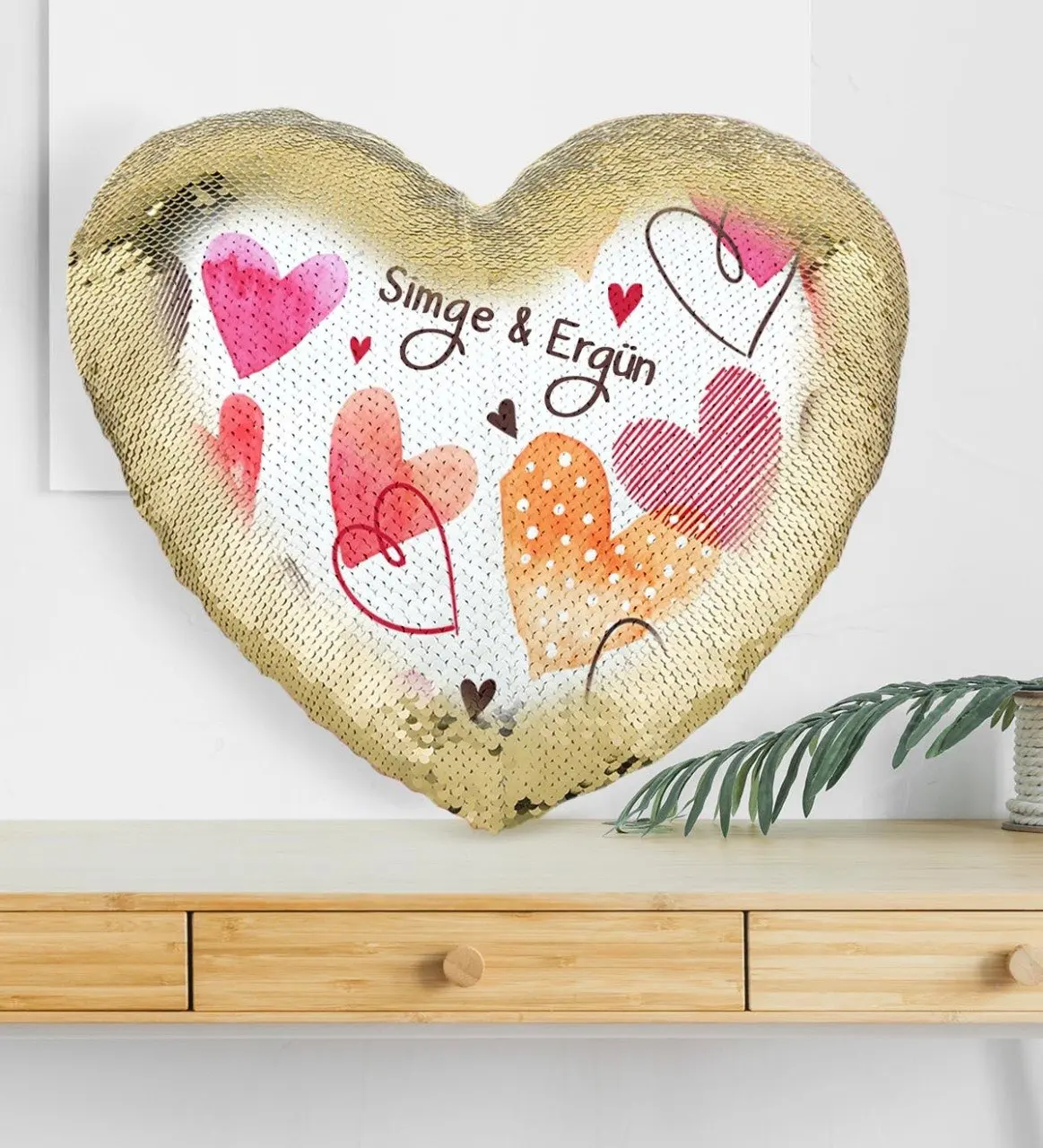 

Personalized Valentine's Day Gold Glitter Magic Heart Pillow-49