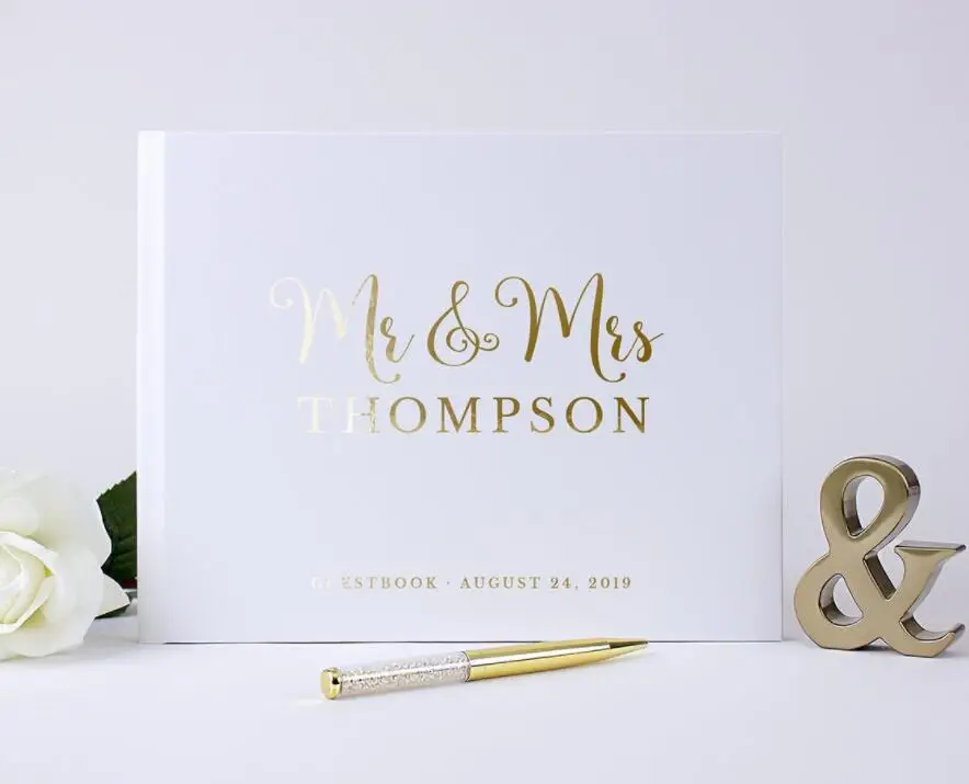 Индивидуальная Свадебная Гостевая книга с любым языком Золотая фольга для дня
