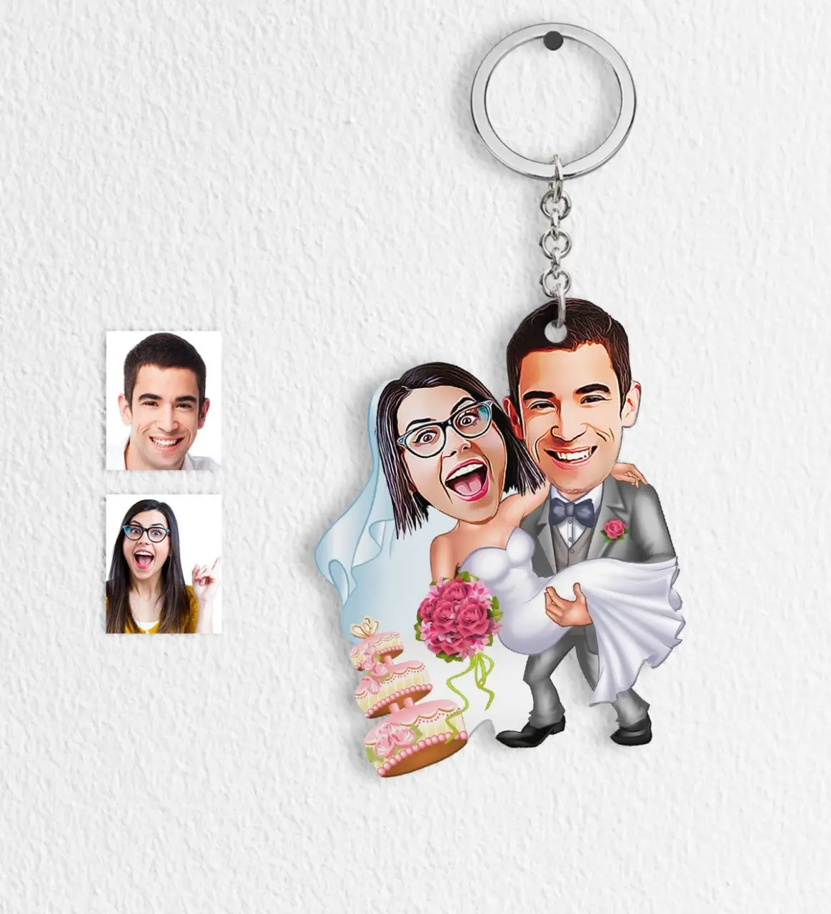 

Персонализированные женятся мультфильм Keychain-7