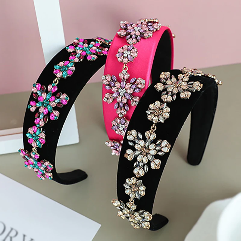 

ZHINI 2020 Ретро Цветочный Стразы повязка на голову женская индивидуальная панк хрустальный камень свадебные повязки Стразы ручная работа повязка на голову