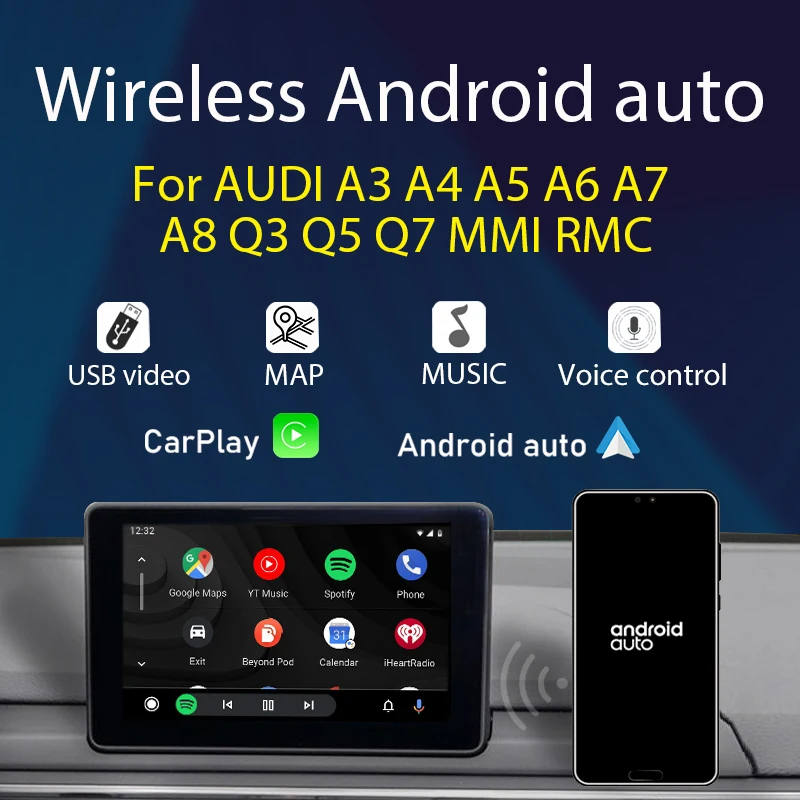 2020 беспроводной Android авто для Audi A3 A4 A5 A6 A7 A8 Q3 Q5 Q7 MMI 3G RMC Mirror link Siri Голосовое