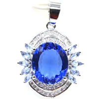 33x22mm beautiful created rich blue violet tanzanite cz gift for womans jewelry silver pendant