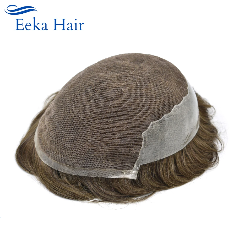 Eeka Hair French Lace Front Mens Toupee Hairpieces Poly Skin PU Natural Hairline Human Hair Replacement All Colors Wig