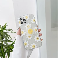 smiley face sunflower holder phone case for iphone 13 11 12 pro max xr xs max x 7 8 plus soft tpu clear shockproof cover