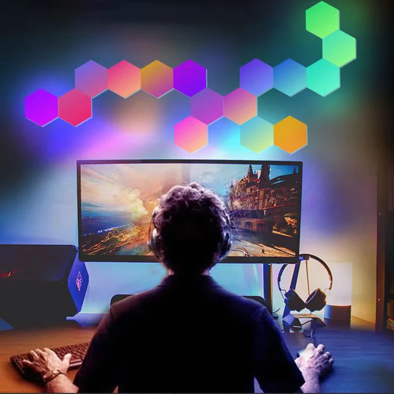 

Modern LED Hexagon Wall Light RGB Ambient Light USB Touch Night Light Remote Control For Bedroom Living Room Kids Gift Decor