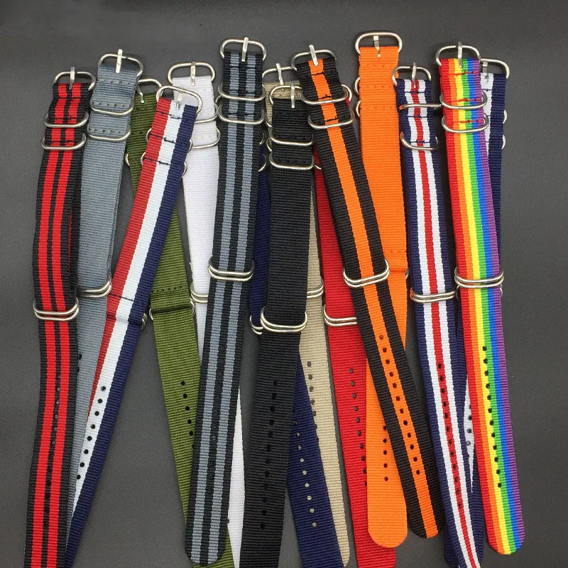 Ремешок MR NENG для наручных часов сверхмощный Зеленый Нейлоновый браслет чёрный Zulu