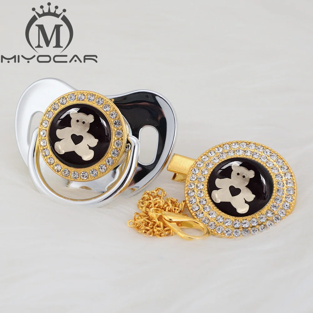 MIYOCAR Золотая Серебряная Милая Медвежонок шикарная пустышка и зажим BPA бесплатно