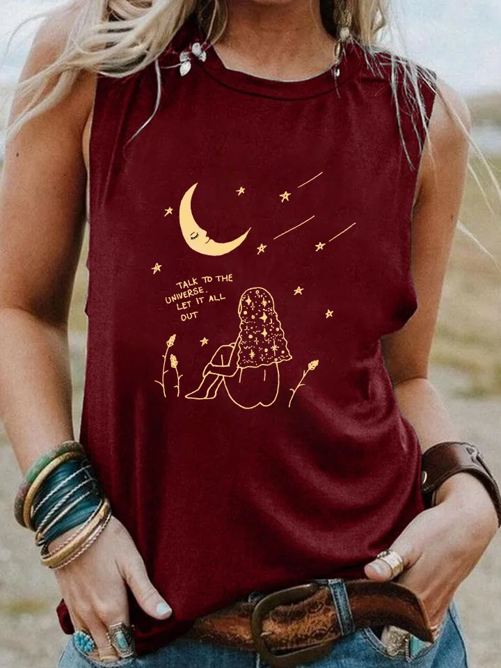 Женская Винтажная Майка с надписью Talk to the Universe Let it All Out |