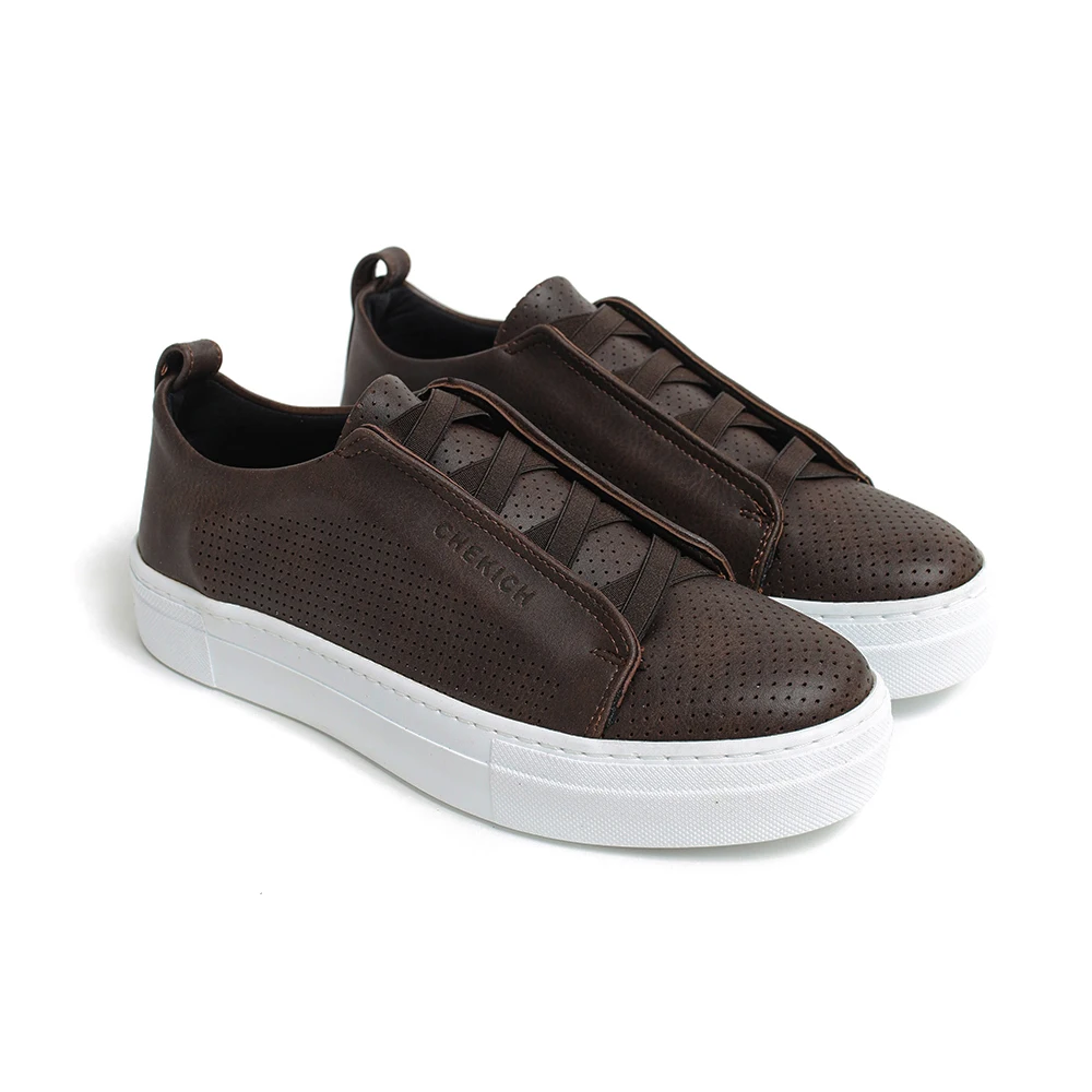 

Chekich Women Shoes Brown Elastic Band Artificial Leather 2021 Summer Season Solid Casual Breathable New Sneakers Odorless Comfortable Footwear White Outsole Office Fashion Lightweight Formal CH011 Women