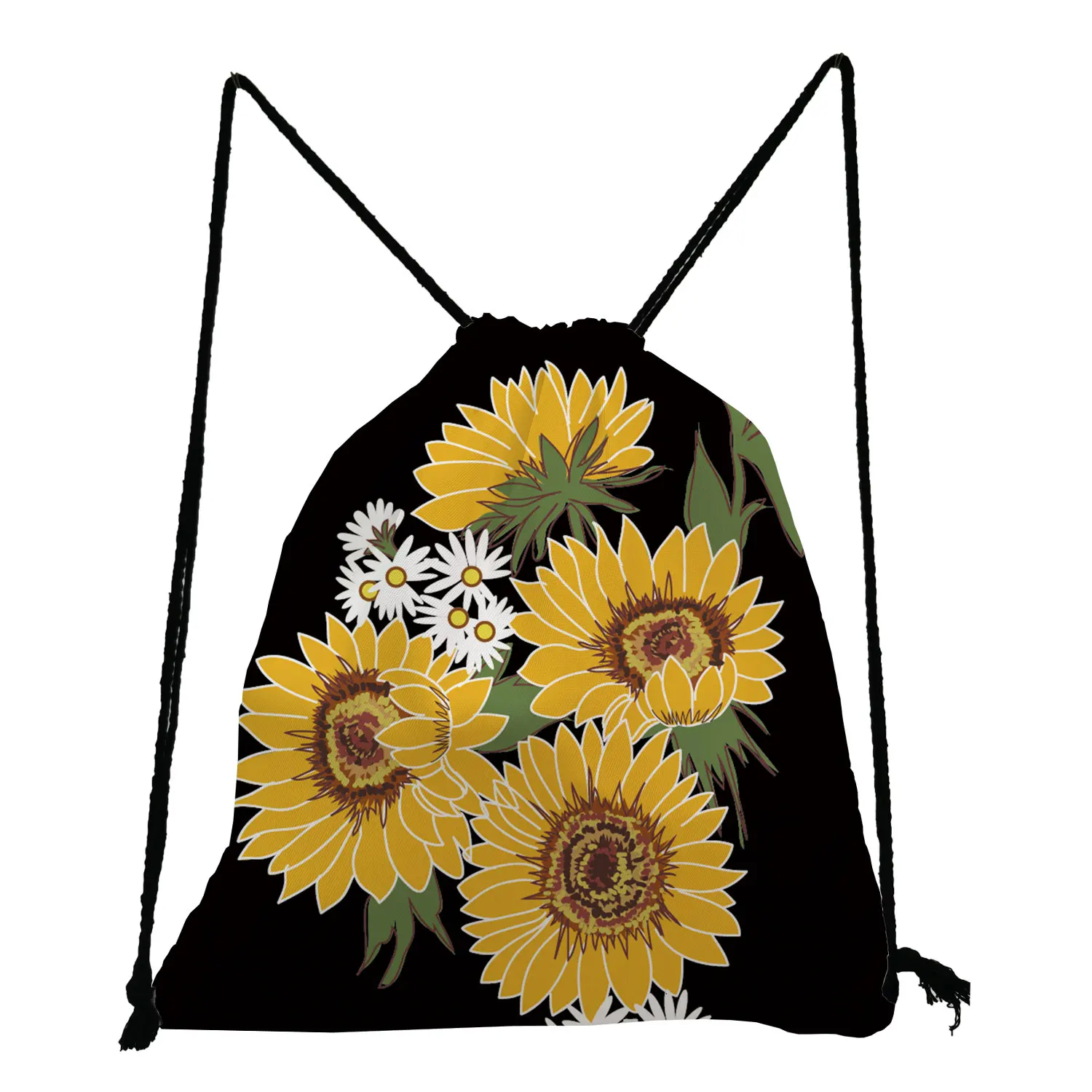 

Black Softback Bag Sunflower Printed Drawstring Bags Unisex Shoe Bag for School Preppy Style Backpack Fashion Travel Storage Bag