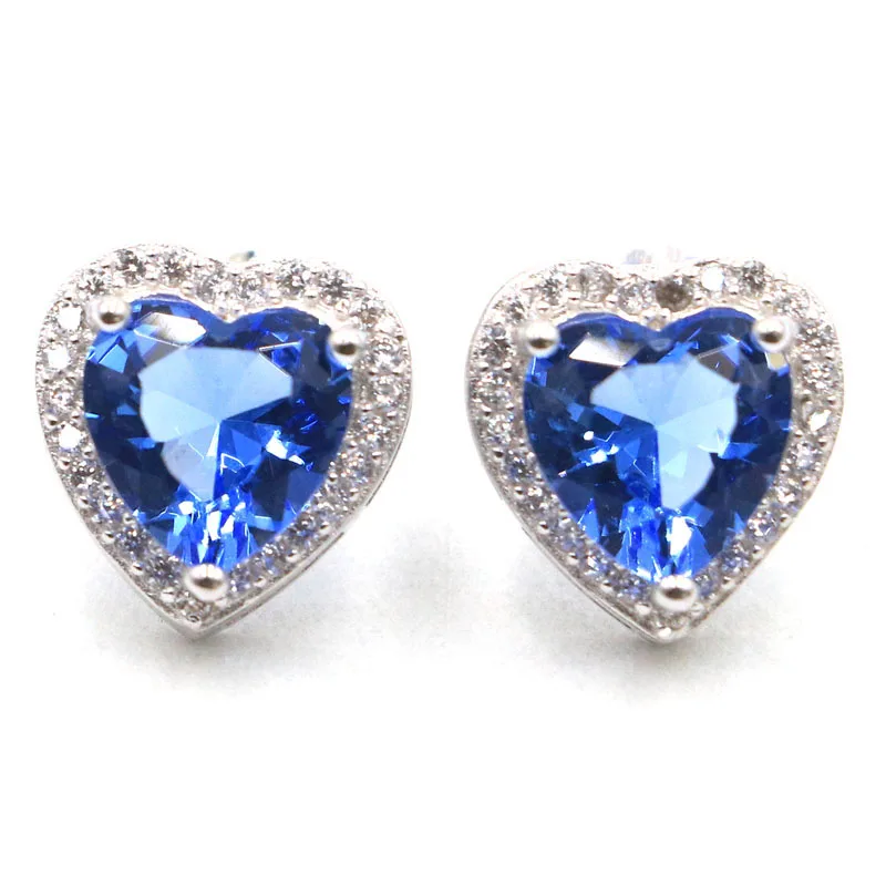 Violet Tanzanite 11x11 мм, романтические 2,67 г, в форме сердца, Лондонский голубой топаз, танзанит, подарок для девочек, 925 Твердые серьги-гвоздики из стерлингового серебра - Цвет камня: Violet Tanzanite