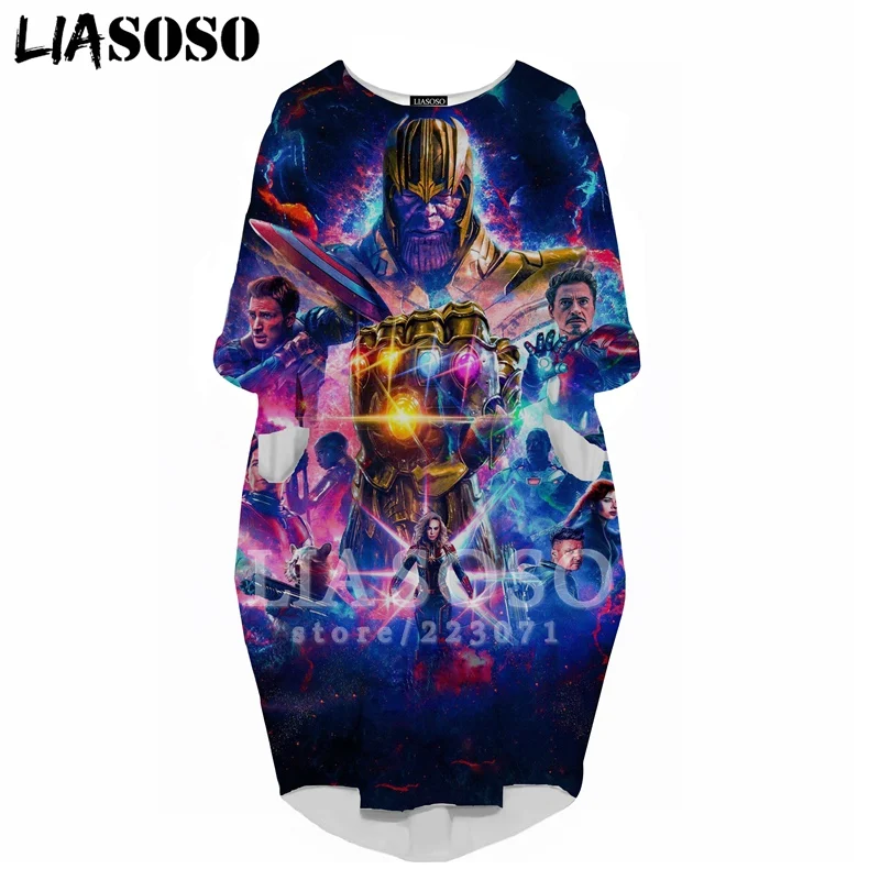 LIASOSO Женская мода 3D печать Фильм Мстители эндигра Марвел Капитан платье с
