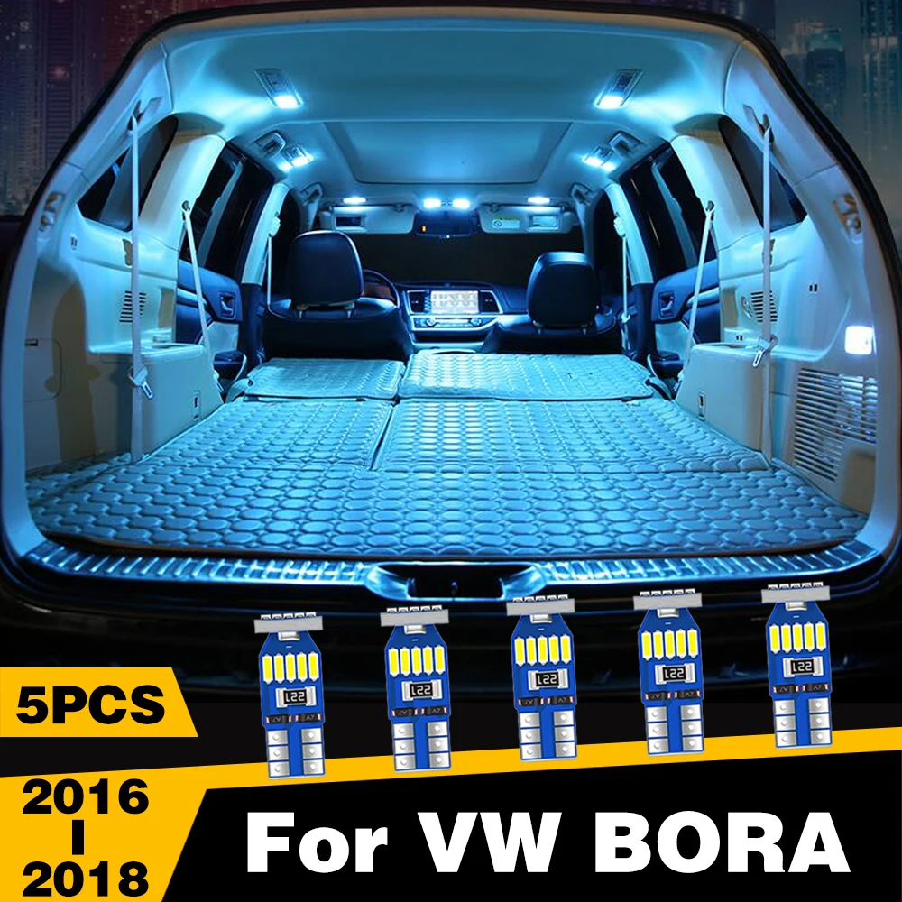 

5 Pcs LED Highlight Car Interior Dome Reading Lights White Ice-Blue T10 W5W/194 Roof Lamp Accessories For VW BORA 2016 2017 2018