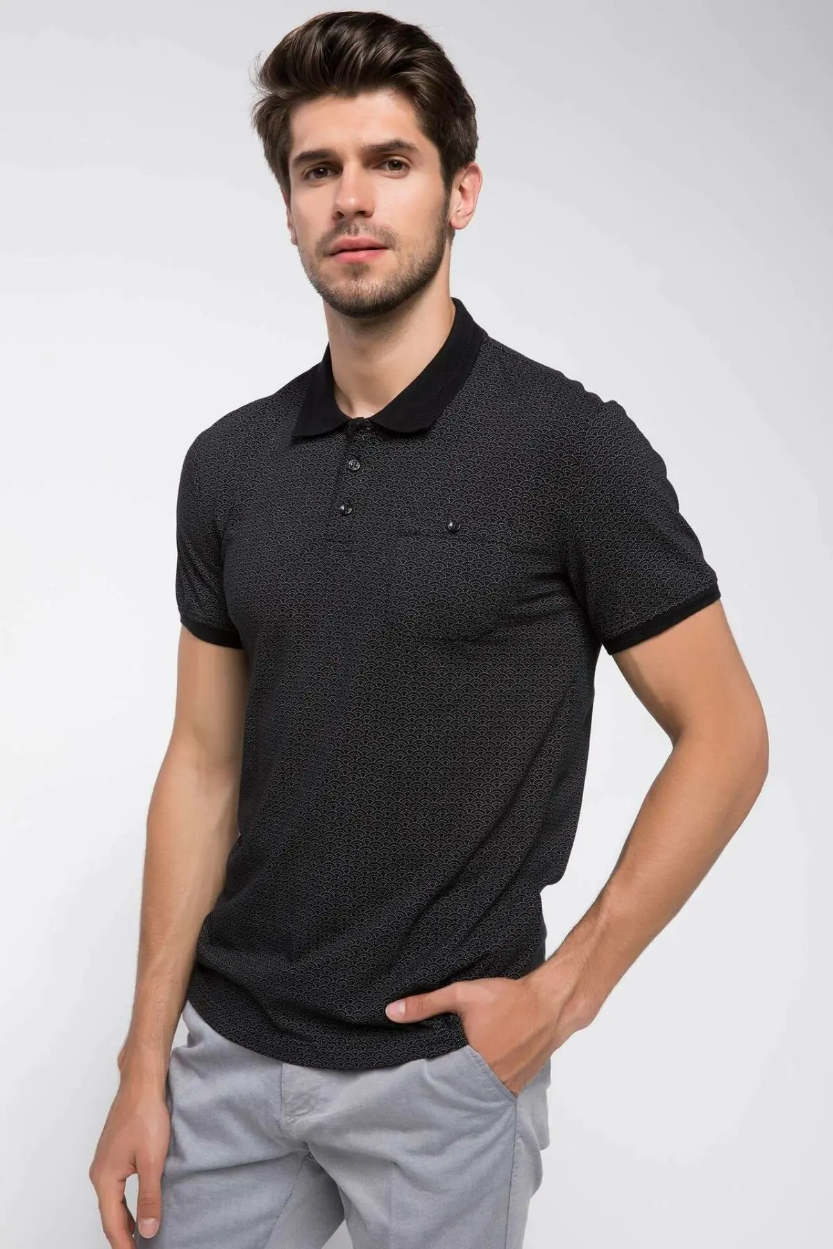 DeFacto мужская Трикотажная летняя рубашка поло крутая Черная футболка