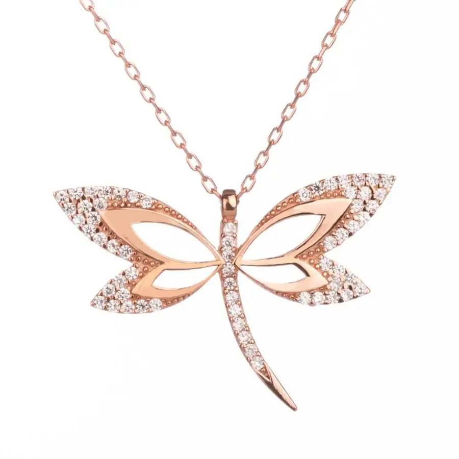 Collier libellule en argent Sterling 925 pour femmes, cadeau en pierre de Zircon or Rose, pendentif précieux d'anniversaire, chaîne élégante et Cool de luxe