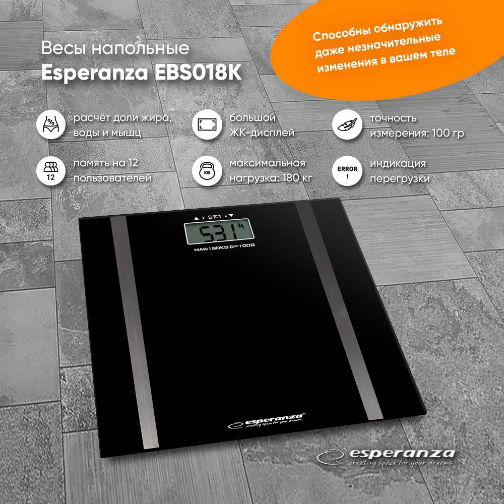 Весы напольные электронные ESPERANZA SAMBA с измерением жира воды мышечной