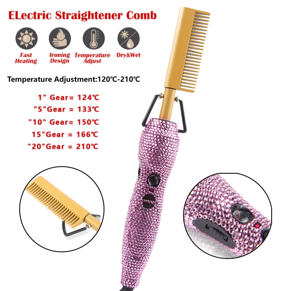 Alisador de Cabelo em Linha Diamante Plana Ferros Molhado Seco Escova Cerâmica Aquecimento Rápido Reta Modelador Curling Ferro Pente 2 In1 2 in1 molhado seco escova cerâmica aquecimento rápido