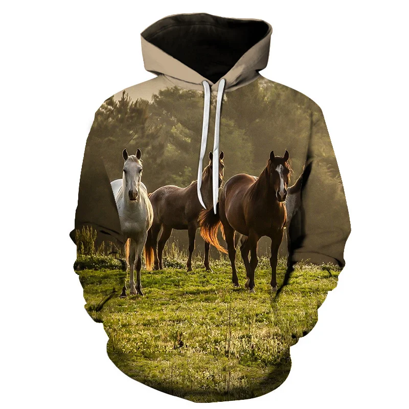 

2020 winter Fashion Sweatshirt Men Women 3d Printed hoodie White Horse Animal Pattern hoodies harajuku men clothing Pullover